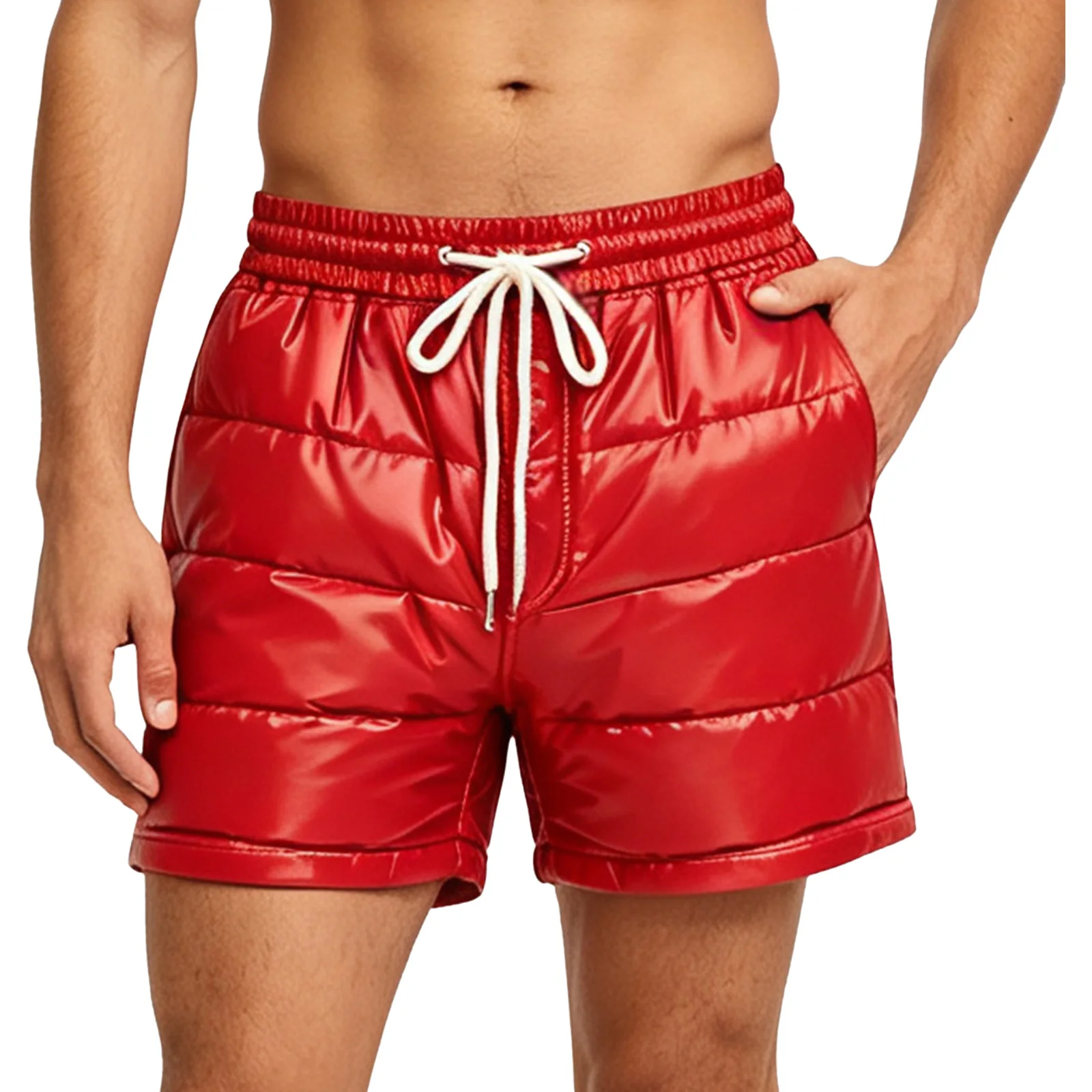 Adults Puffer Boxer Shorts Elastic Waistband Padded Waterproof Leakproof Short Pants Bottoms with Pockets for Workout Fitness