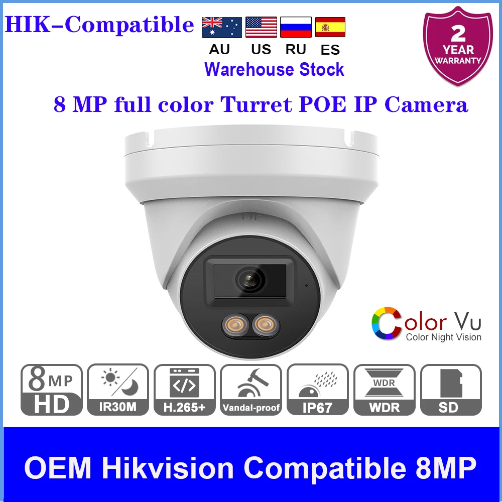 

﻿ ﻿ Совместимая с Hikvision IP-камера с объективом 2,8 мм, 4K, 8 МП, турель, POE, встроенный микрофон, Onvif, IP66, домашняя уличная камера видеонаблюдения