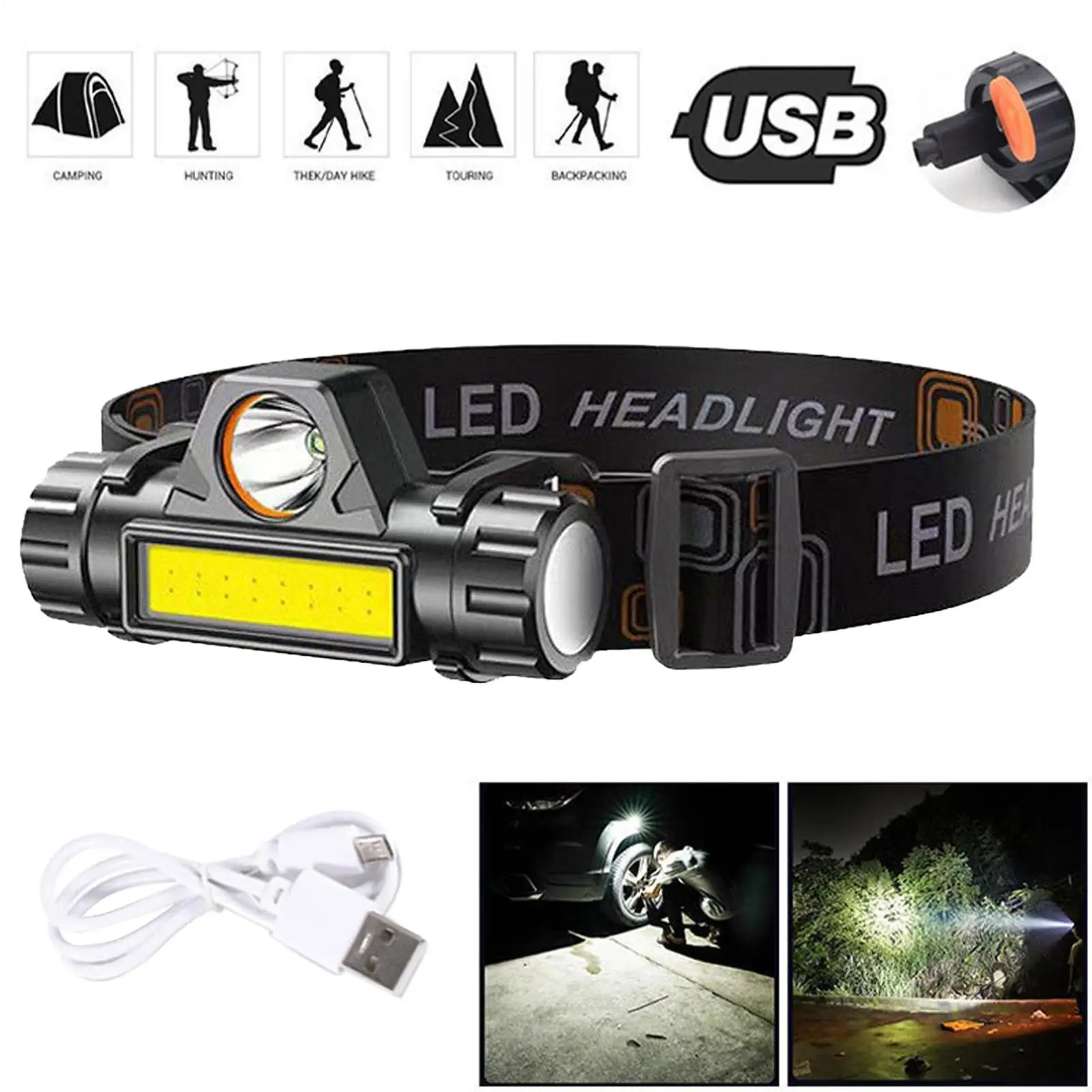 LED Rechargeable Forehead Headlamp, Magnetic Base Head Light, Hands Free Head Lamp for Camping Running Outdoor Night Working Use