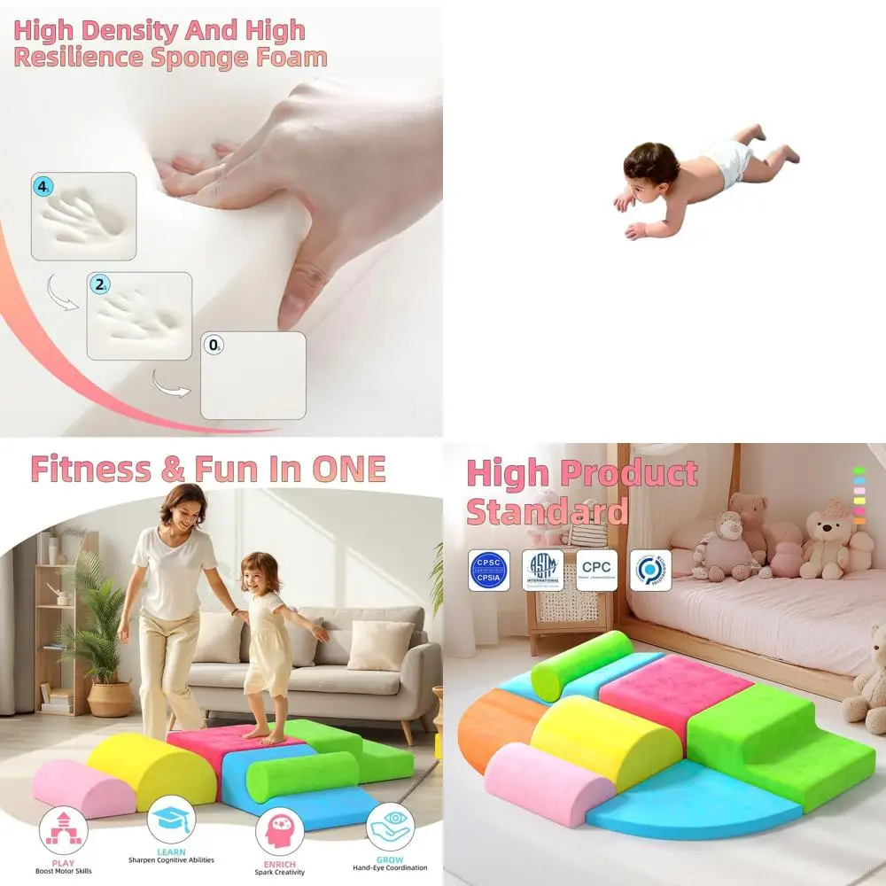 บล็อกปีนป่ายสำหรับเด็กเล็ก 8 ชิ้น: ชุดของเล่นในร่มที่นุ่ม สีสันสดใส สำหรับยิมเด็กและกิจกรรมสำรวจ