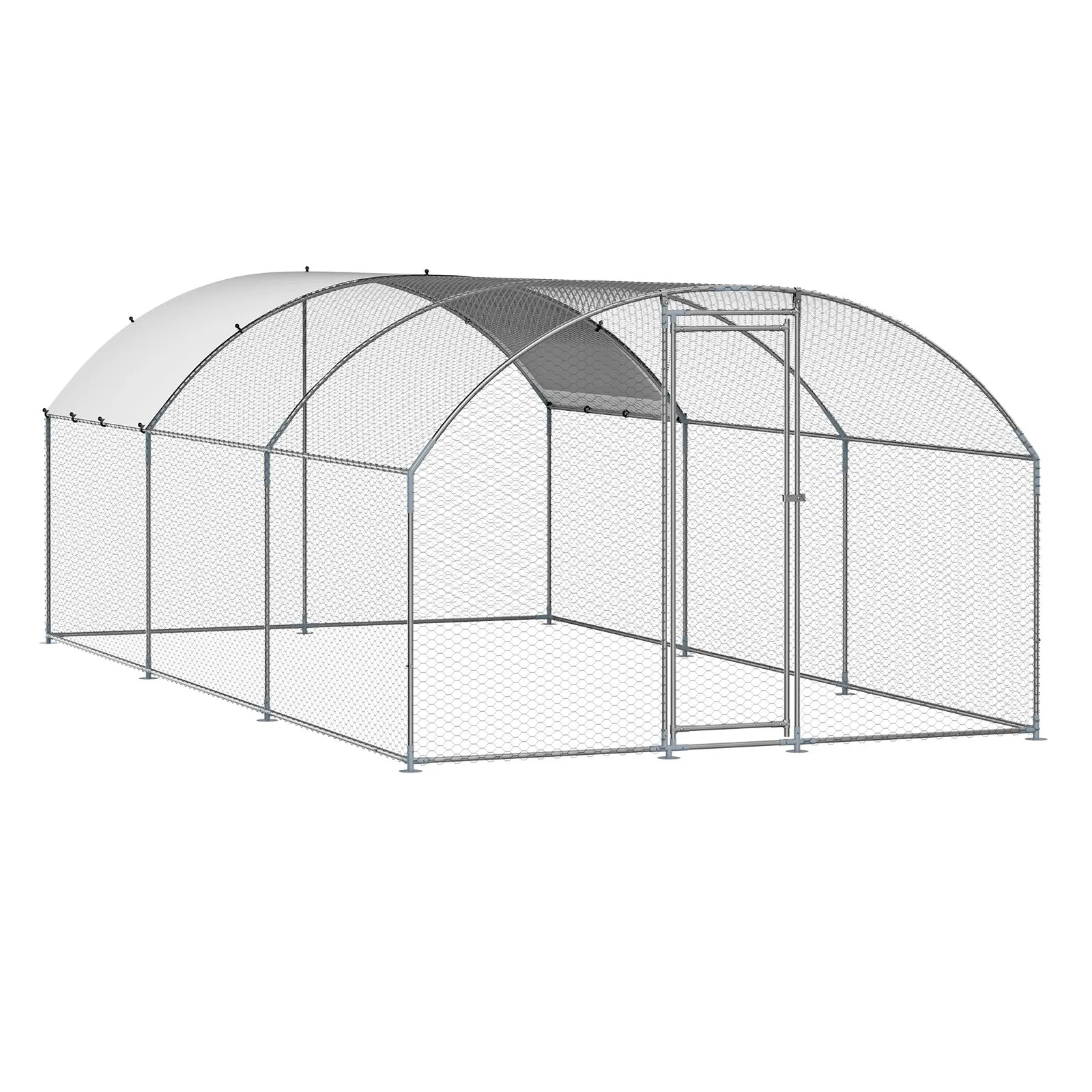 

Metal Chicken Coop 9.8x19.6x6.5 ft Walk-in Chicken Run with Cover Doom Roof