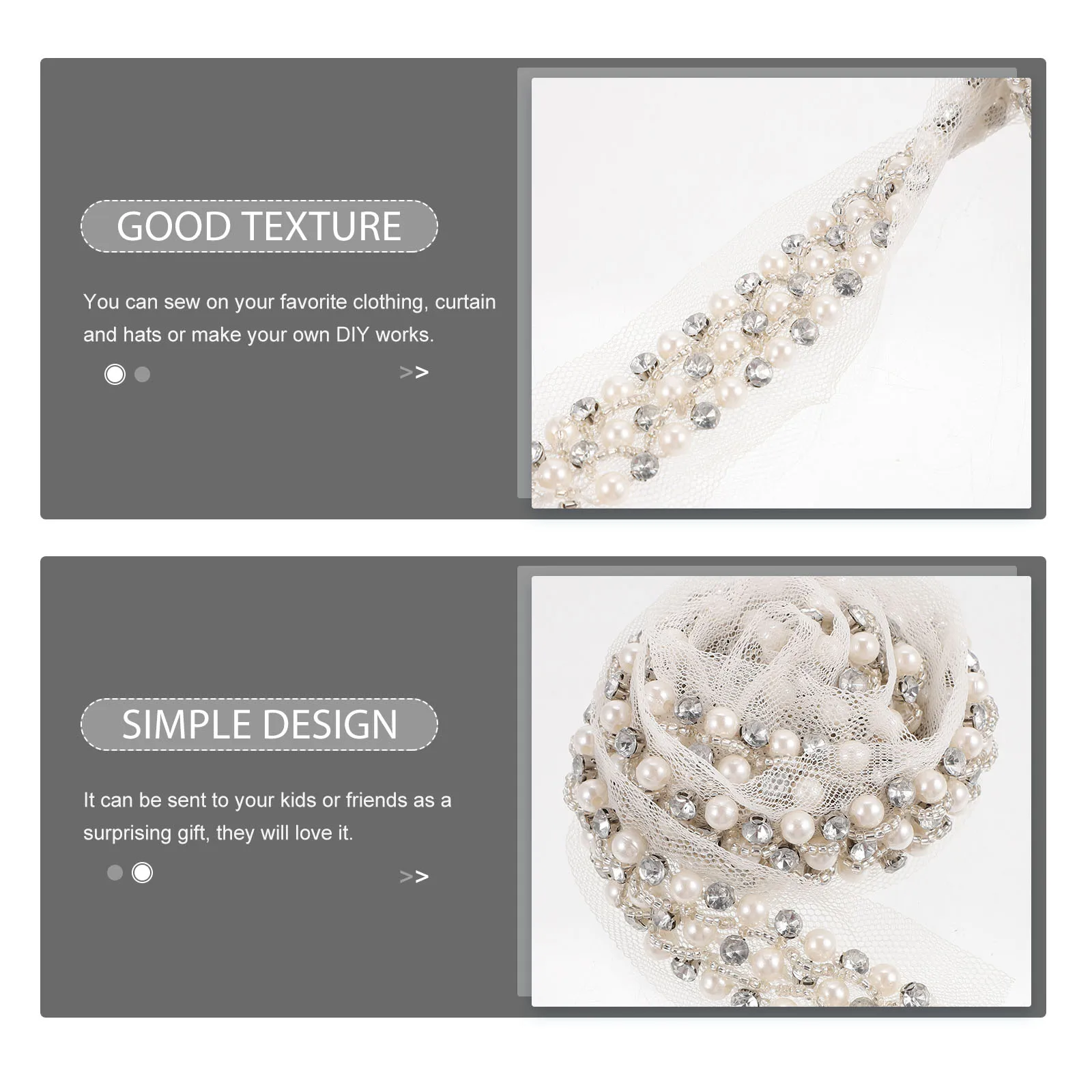

Pearl Rhinestone Ribbon Decorative Trim Chain DIY Clothing Accessories Craft Project Elegant Lace Ribbon