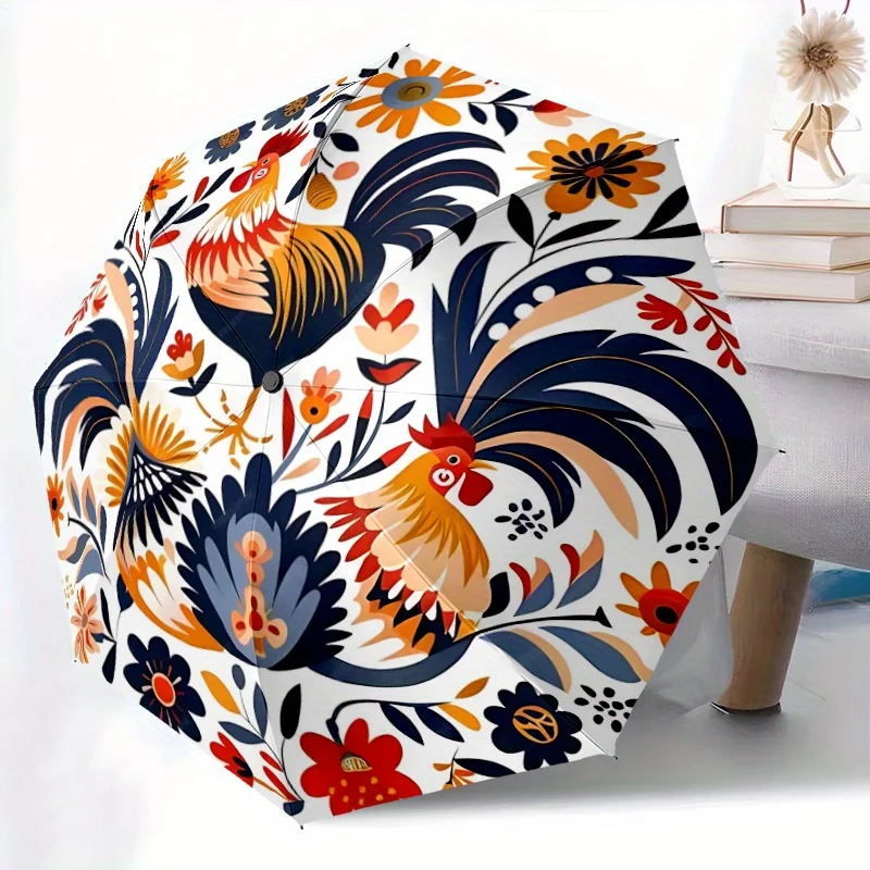 

Автоматический складной зонт с цветочным узором «Курц», 1 шт., портативный, складной дизайн с 8 спицами, повседневный уличный аксессуар, Hallow