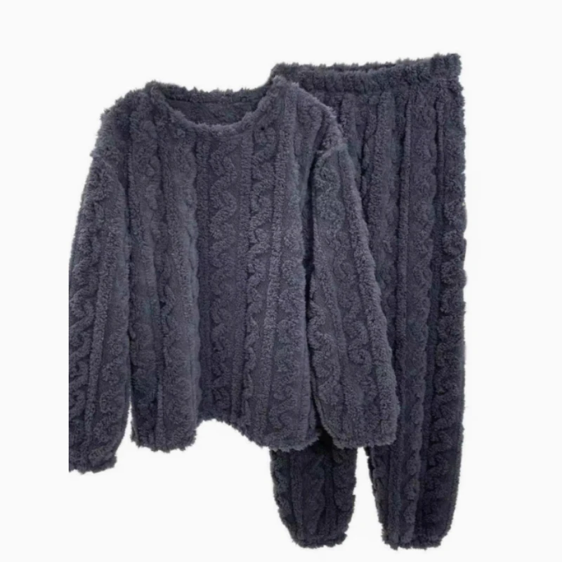 طقم بيجامة من الصوف المرجاني للخريف والشتاء للنساء مكون من قطعتين ملابس منزلية ناعمة ومريحة وملابس نوم #6