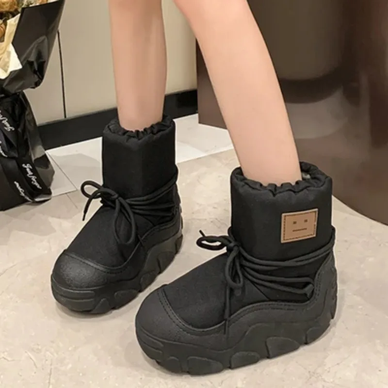 Flats Platform Ankle Snow Boots Women Cotton Shoes Casual Sneaker Chelsea Winter 2024 Trend Designer Lace Up Sport Botas Mujer