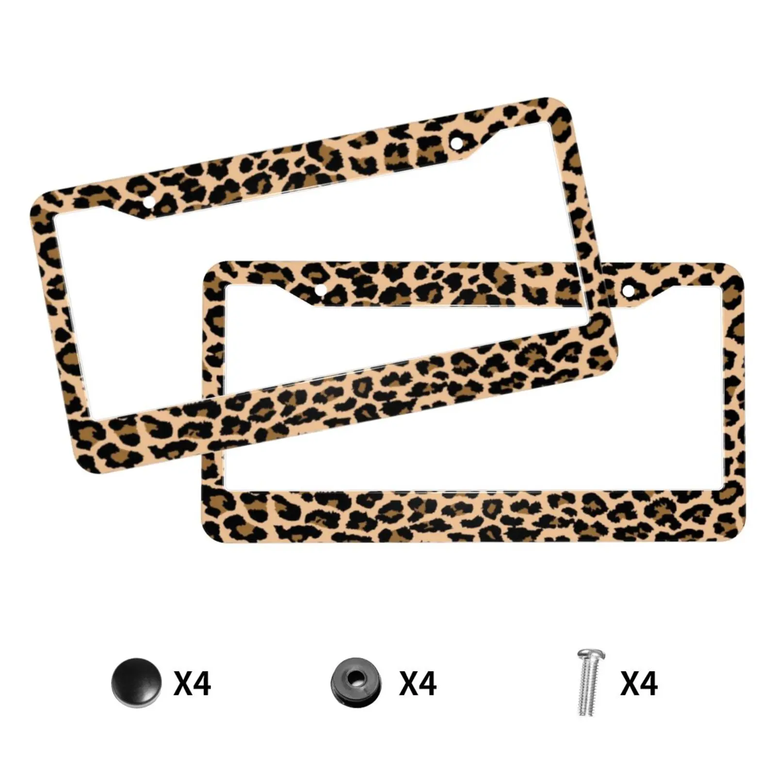 Brown Leopard Print Spotted Cheetah Print 2 Holes Solid Aluminum License Plate Holder Universal Car License Plate Frame Screws