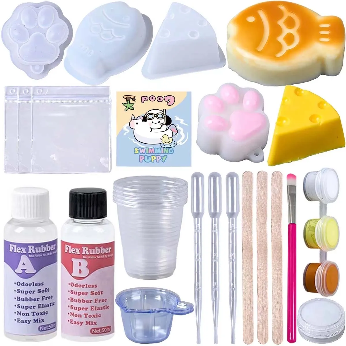 Taba Squishy Kit 50ml Epoxy Resin Glue 1:1 AB Squishy Gel Soft Liquid Silicone Mold DIY Decompression Toys Gift Squeezing Toy