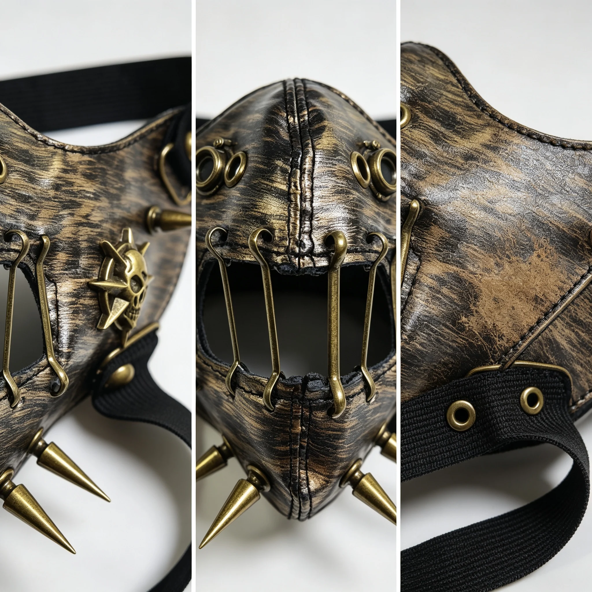 Steampunk Gear Spike Leather Half-Face Mask, Gothic Retro Distressed Rivet Mask, Adjustable Elasticity, Halloween Cosplay Motorc
