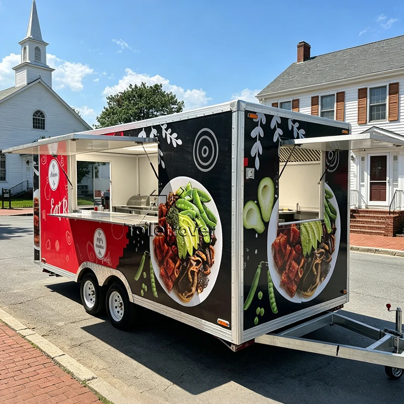Outdoor Street Food Van Trailer Burger Fast Food Truck Pizza Hot Dog Mobile Food Trailer with Seating