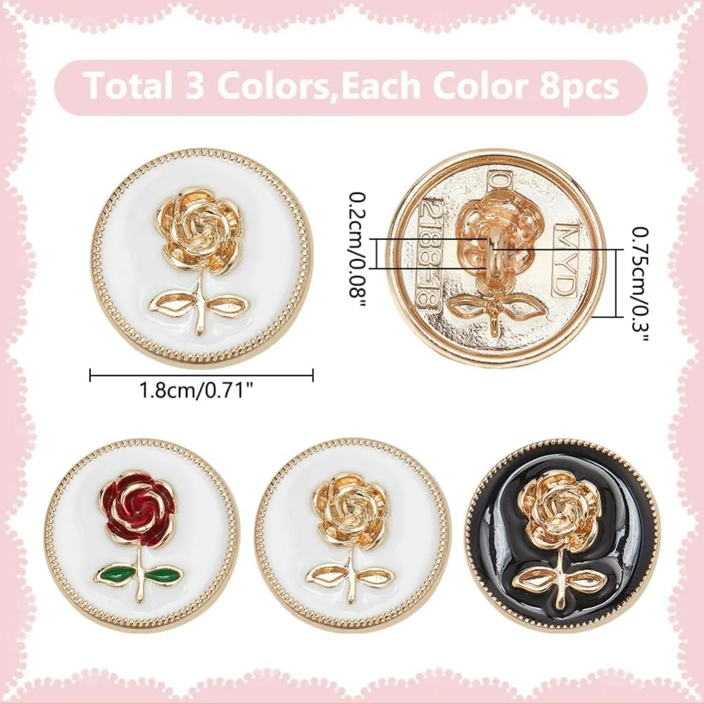 24개 빈티지 장미 단추, 3가지 스타일의 에나멜 꽃 단추 둥근 샹크 단추 의류 재봉용 코트 정장 유니폼 블레이저용