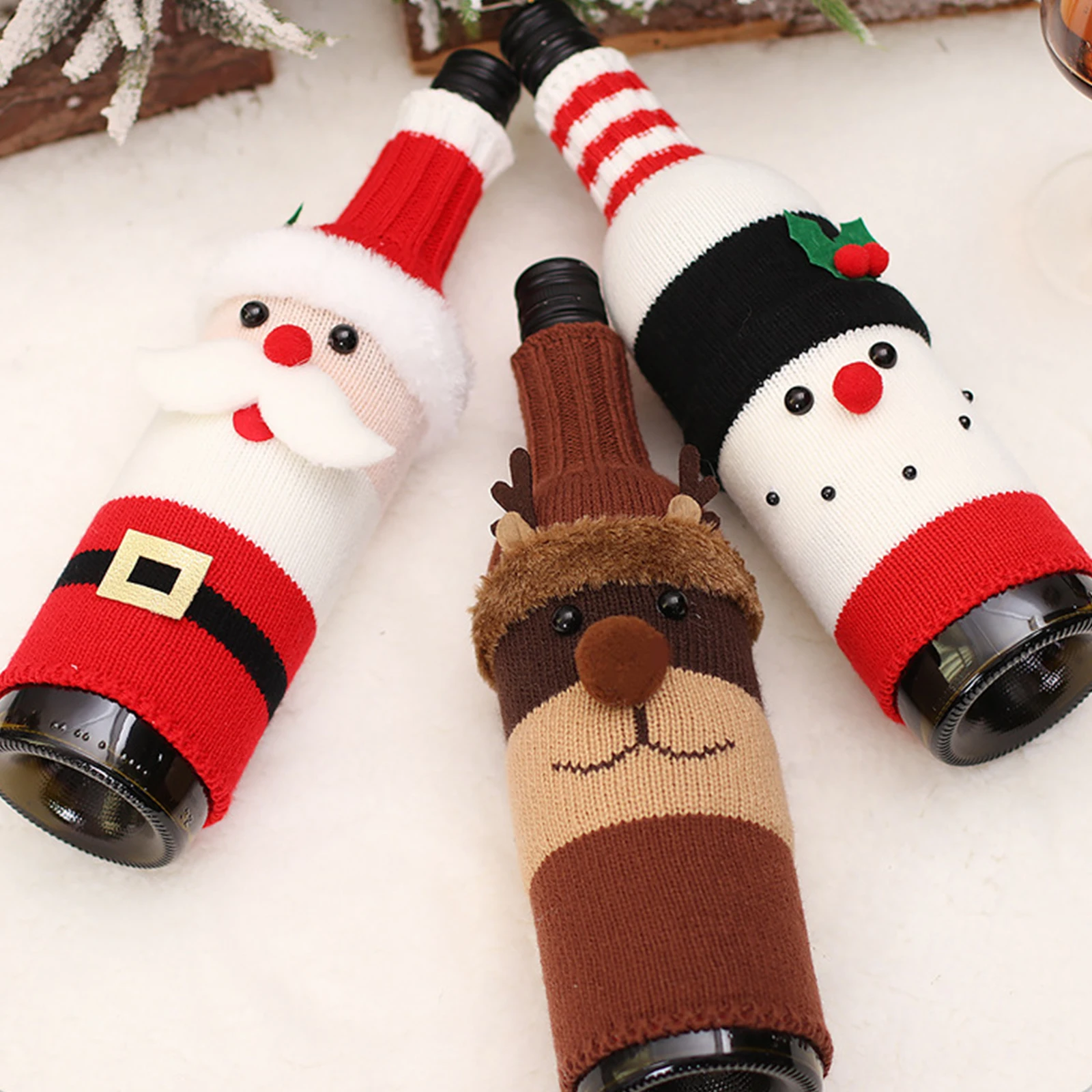 Old Man Snowman Wine Set Champagne Set Festival Decor Restaurant Bar Creative Cute Knitting For Christmas Decoration