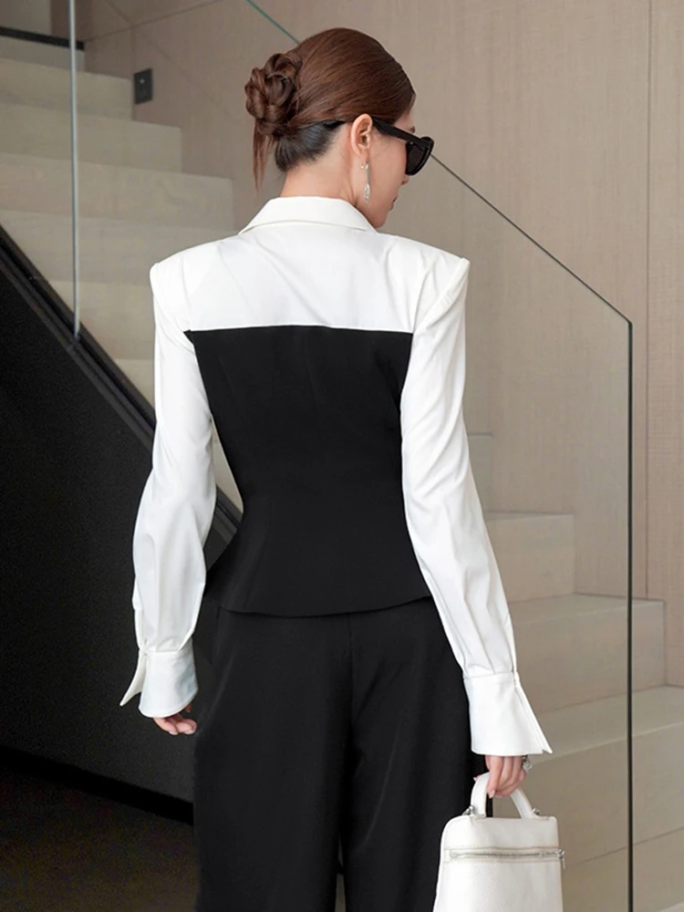 Mode Elegante Shirts für Frauen Professionelle Klassische Weiß Schwarz Splice Polo Bluse Femme Arbeit Stil Business Tops Mujer Frühling