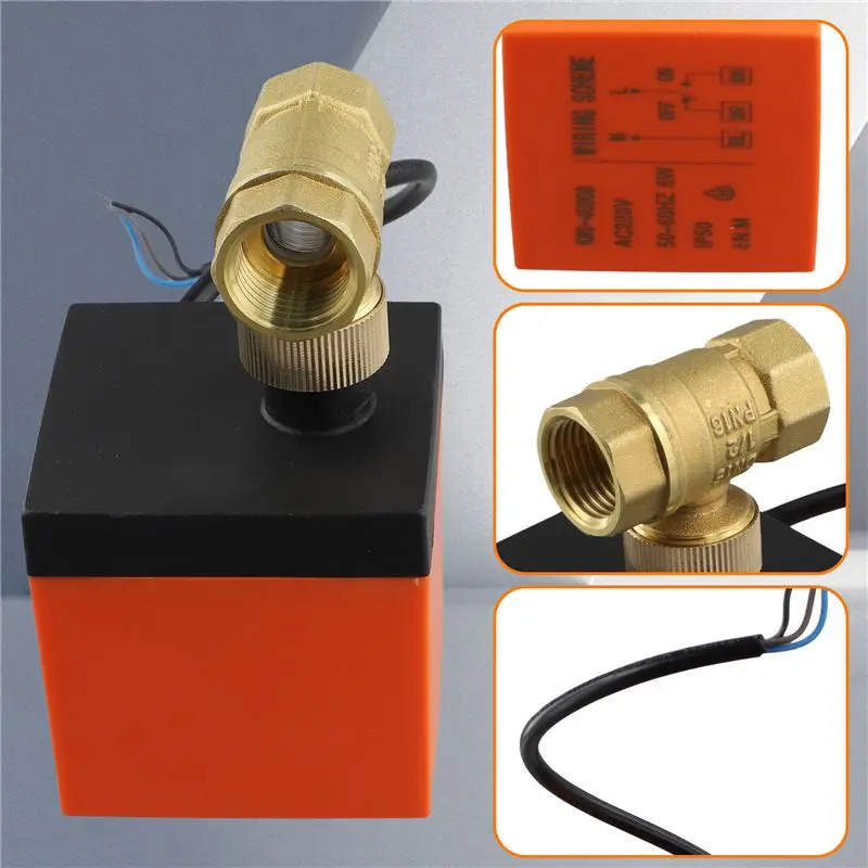 ABGE-AC 220V Brass Electric Thread Ball Valve 2-Way 3-Wire Solenoid Water Valve With Actuator DN15