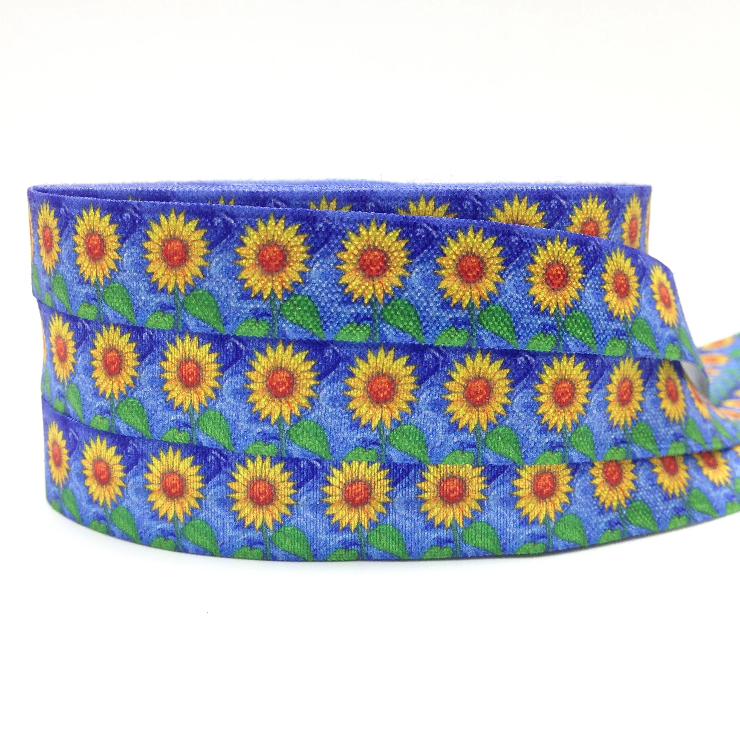10Yards/Lot 16mm Daisy Flower Patterns Printed Fold Over Elastic Ribbon DIY Pack Stuffs Hair Band Making Accessories