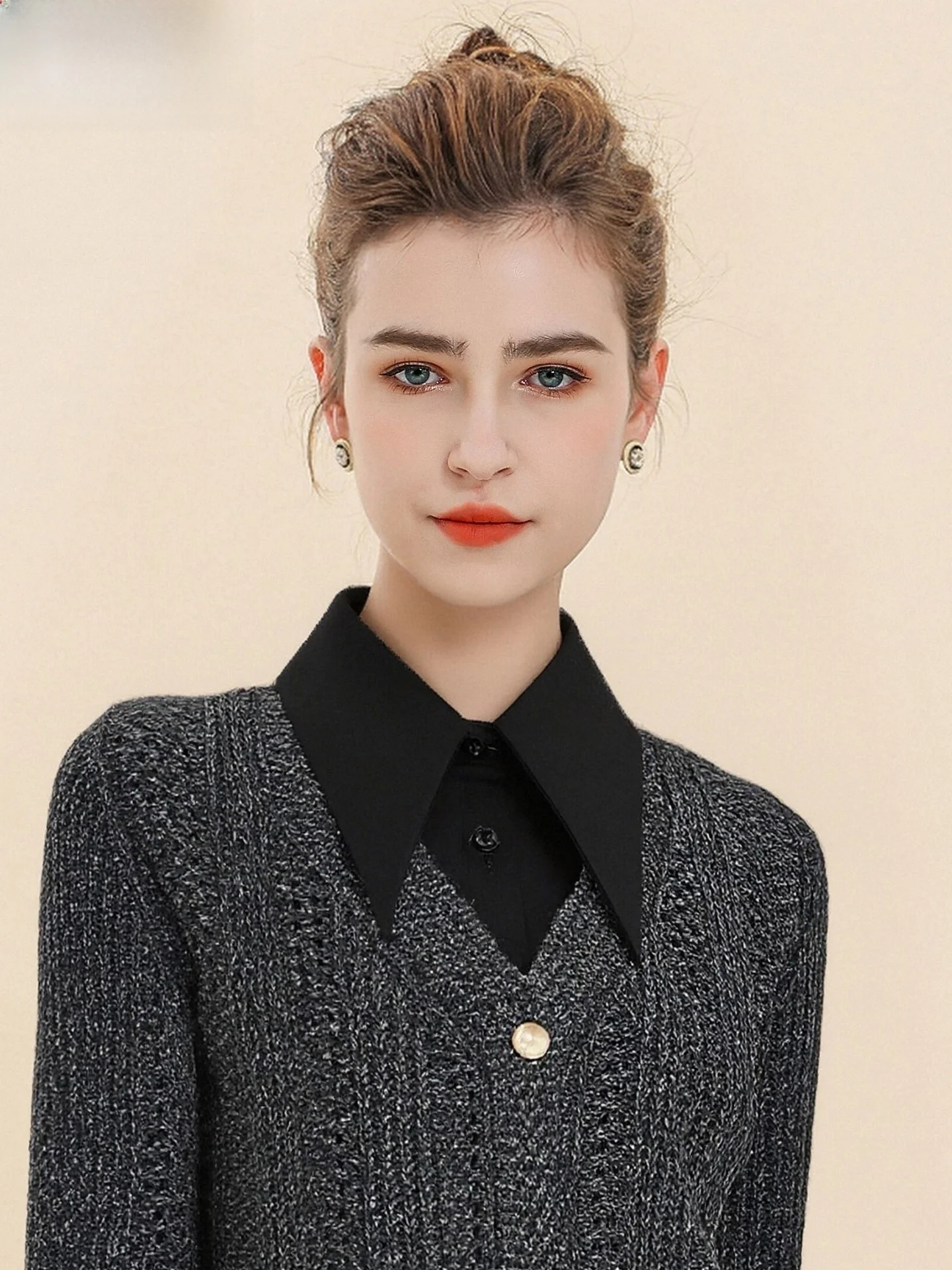 女性のファッショナブルなピュアカラー-ol-キャリア-ポインテッドカラー-フェイクシャツカラー-多用途ベースレイヤー-韓国スレ-冬シーズン