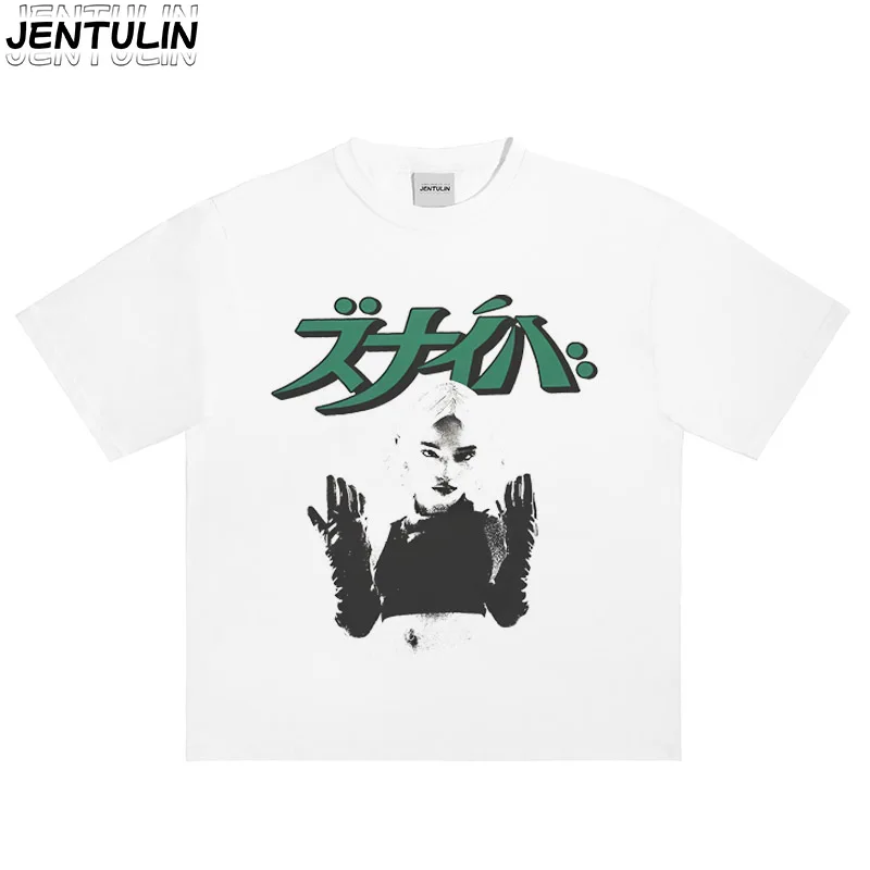 Unisex Harajuku T-shirt Oversized Black Trash Print Short Sleeved Tshirt Summer Streetwear For Men Y2k Cotton Top Woman Clothes