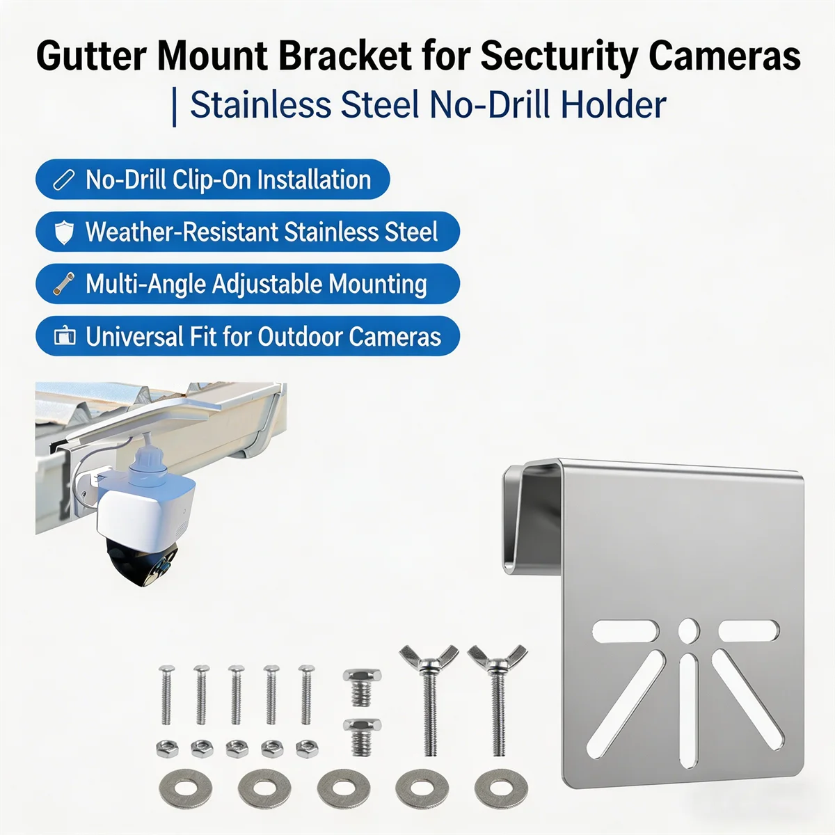 Stainless Steel Gutter Mount Bracket for Eufy SoloCam S340 Tapo C425 Security IP PTZ Camera Weatherproof Outdoor Easy Install