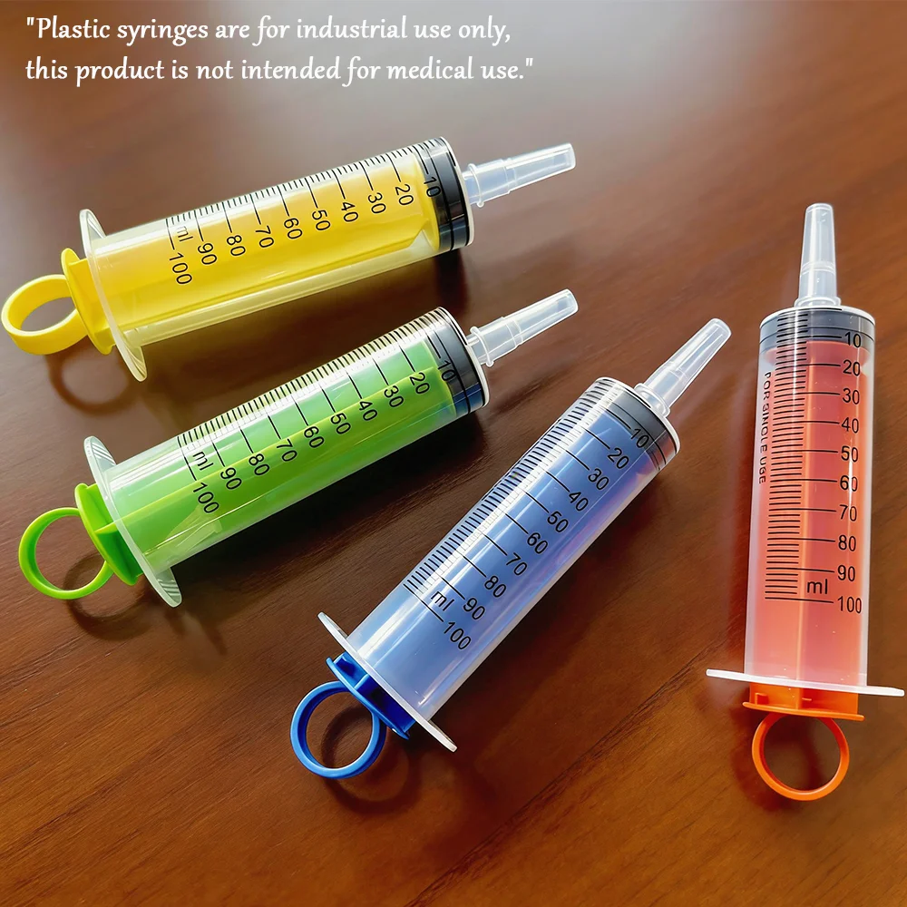 100ml Syringe, Colored Push-Rod Ring, Industrial Glue Injection / Veterinary Medication Administration / Laboratory Dispensing, Precise Scale