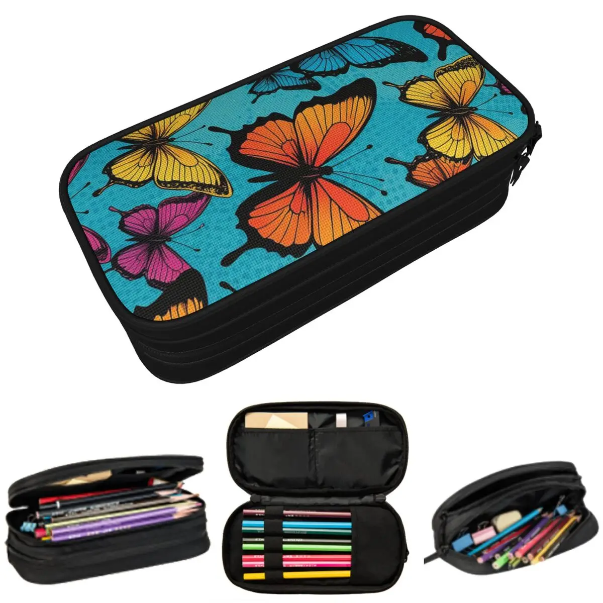 

Butterfly Colorful Wings Print Pencil Case for Kids School Pen Box Pencil Bag Stationery Supplies Pen Holder Bag