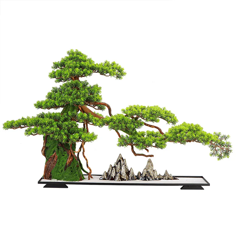 New Chinese Style Artificial Greeting Pine Decoration Hotel Living Room Hallway Large Rockery Greenery Bonsai Decoration