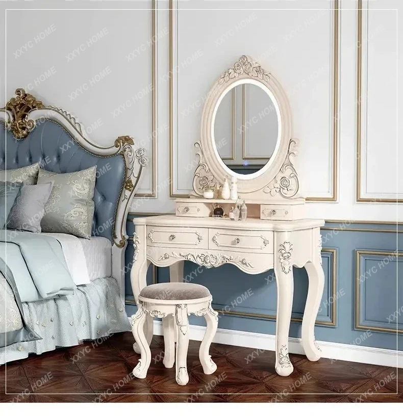 

Деревянный туалетный столик с ящиками для хранения, бежевый, для спальни, роскошный органайзер для косметики, мебель для макияжа