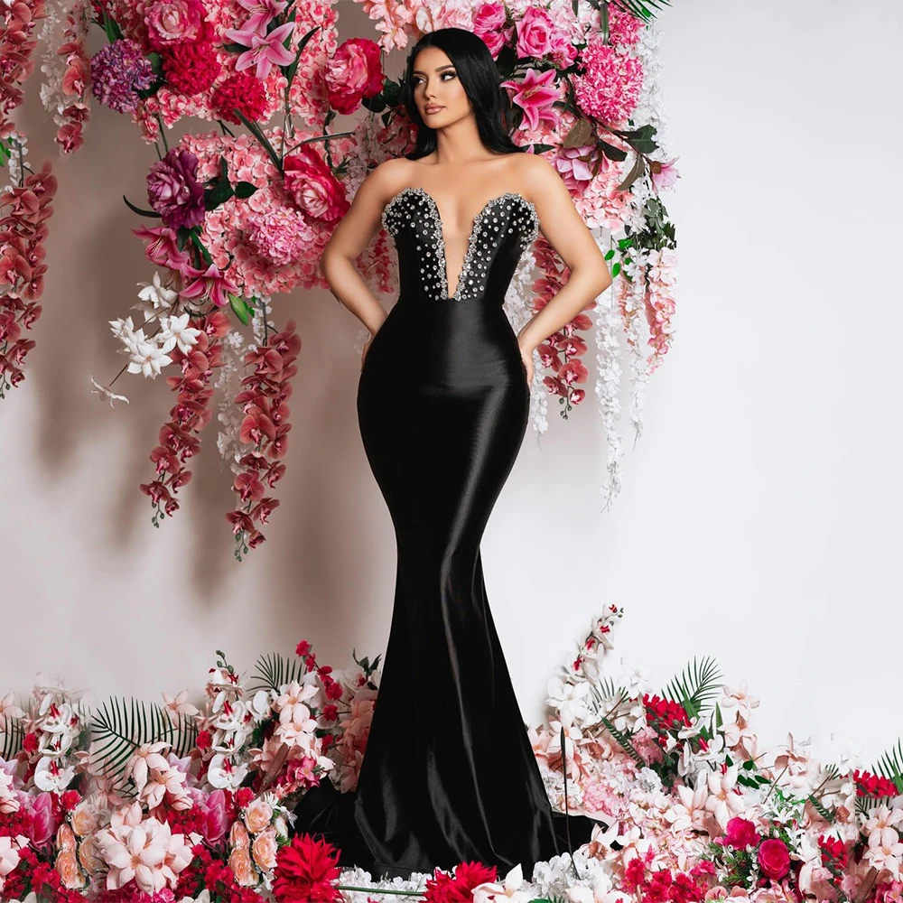 

Сексуальное вечернее платье 2025 с глубоким V-образным вырезом и кристаллами, милая, русалка, атласные вечерние платья для женщин, 2025 г., вечернее платье без рукавов