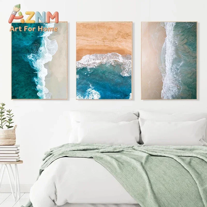 Nordic Modern Refreshing Seascape Ocean Waves Poster Canvas Painting and Print Wall Art Picture for Living Room Deco Frameless