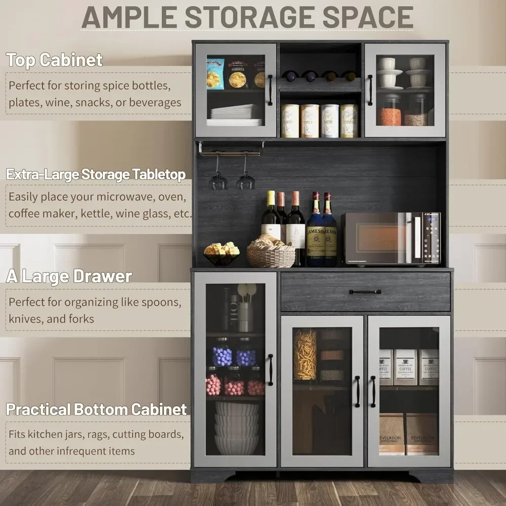 

Популярный 71-дюймовый шкаф-буфет для кухни, кофейный шкаф-бар с зарядной станцией и светодиодной подсветкой, высокий кухонный шкаф-буфет для хранения продуктов.