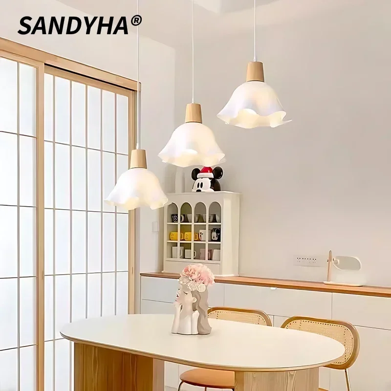 

SANDYHA Japanese Style Wooden Cream Style Pendant Lamp LED Light Suitable for Restaurant Bedroom Decoration Lighting Fixtures