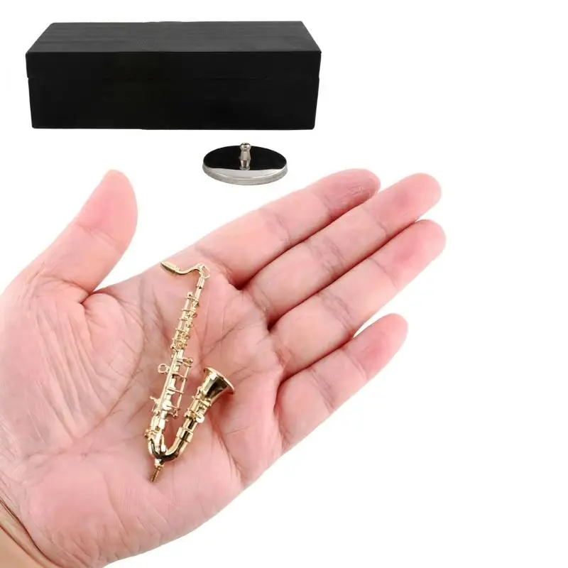 Miniature Saxophone with Stand and Case Tenors Saxophone Model Desk Decoration Figurines Doll House Accessories Enduring