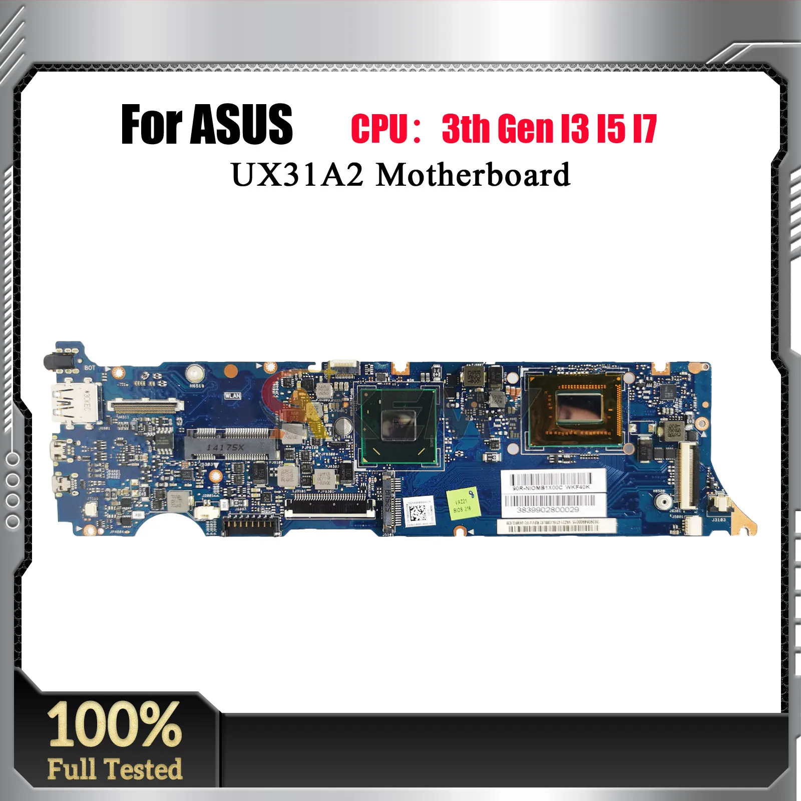 UX31A2 Laptop Motherboard For ASUS ZenBook UX31A2 UX31A Notebook Mainboard With I3 I5 I7 CPU fast shipping stk 100% tests OK