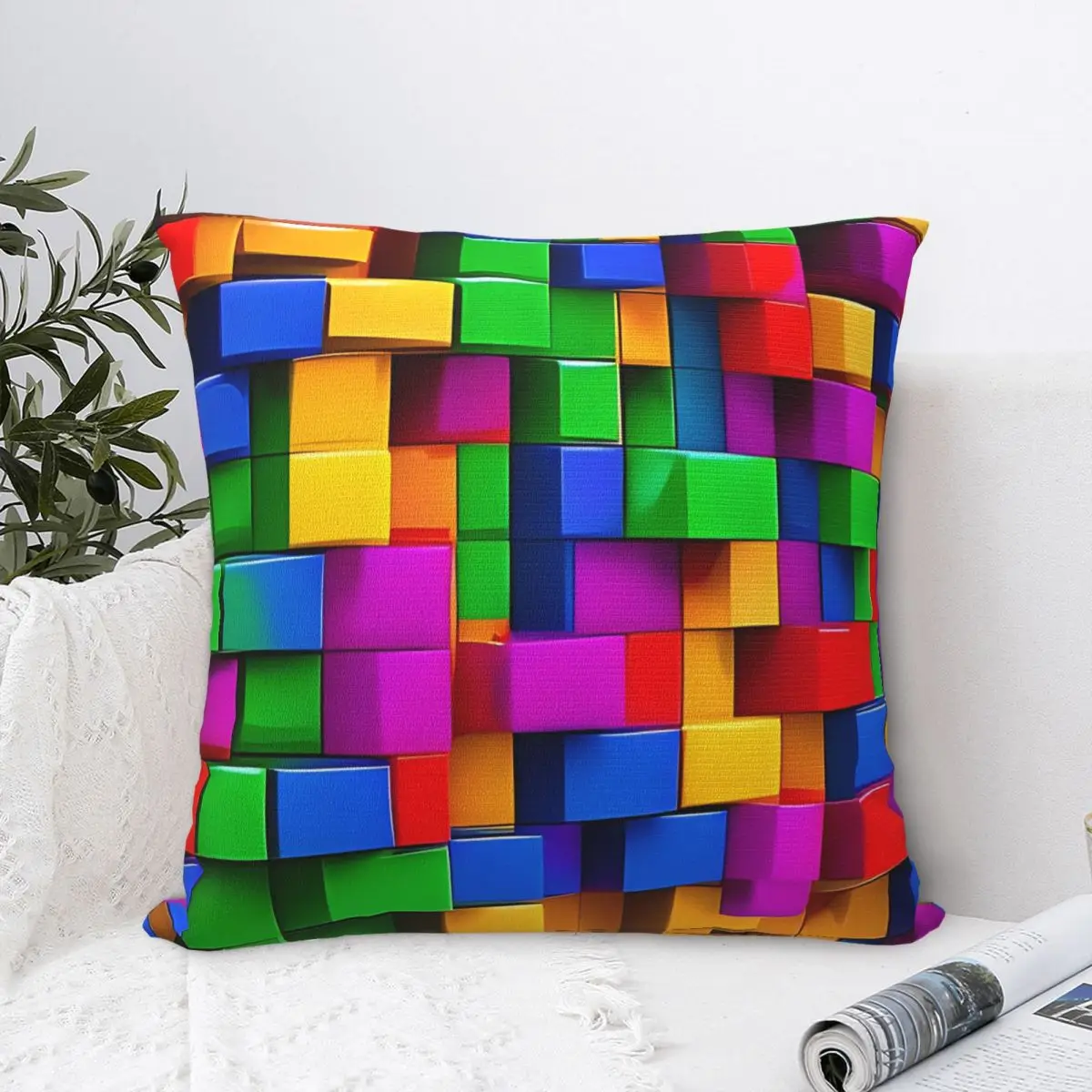 Colorful Building Blocks Pillow Covers Polyester Sofa Cushion Cover Funny Pillow Cover 40*40