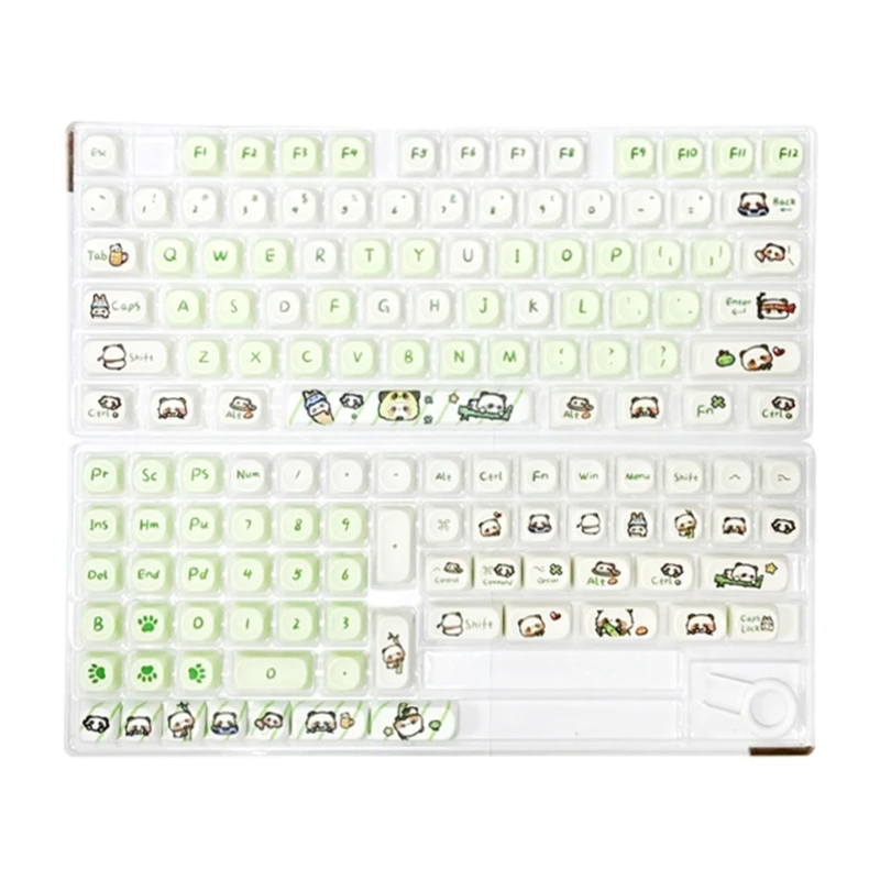 MOA Height Keycaps 137Piece Heat Sublimated PBT Milky Green Panda Keycaps Set Customization for Mechanical Keyboards