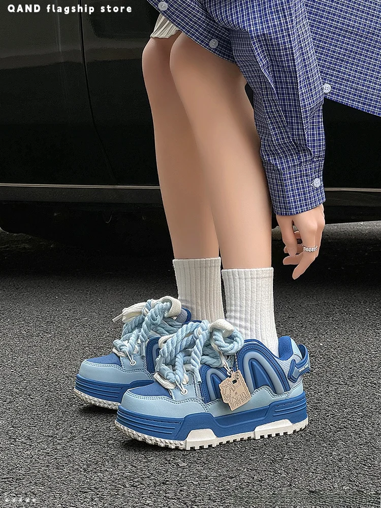 

Q-AND синий повседневный женский Sport oes, новинка 202, универсальный универсальный Thi Bot Bread oe, удобная дышащая синтетическая кожа