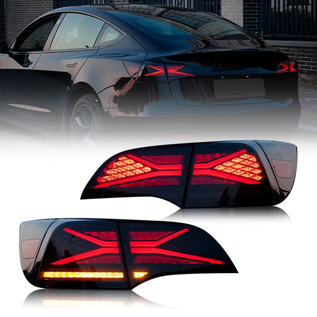 

TT-ABC Ready to Ship LED Dynamic Signal DRL Brake Reverse Tail light for Tesla Model 3 Model Y 2017-2022 Rear Lamp Smoked