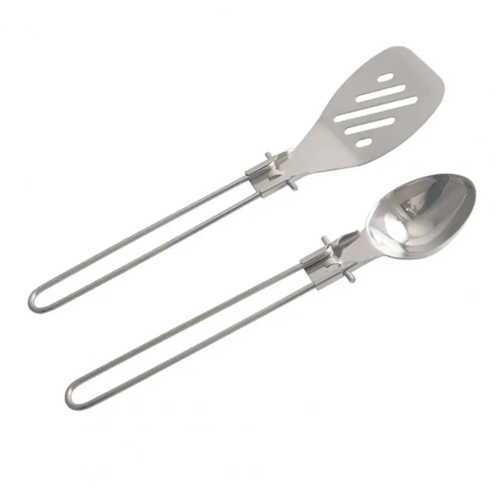 Outdoor Cooking Utensil Stainless Steel Spatula Portable Stainless Steel Folding Spatula Spoon Set for Outdoor Camping Cooking