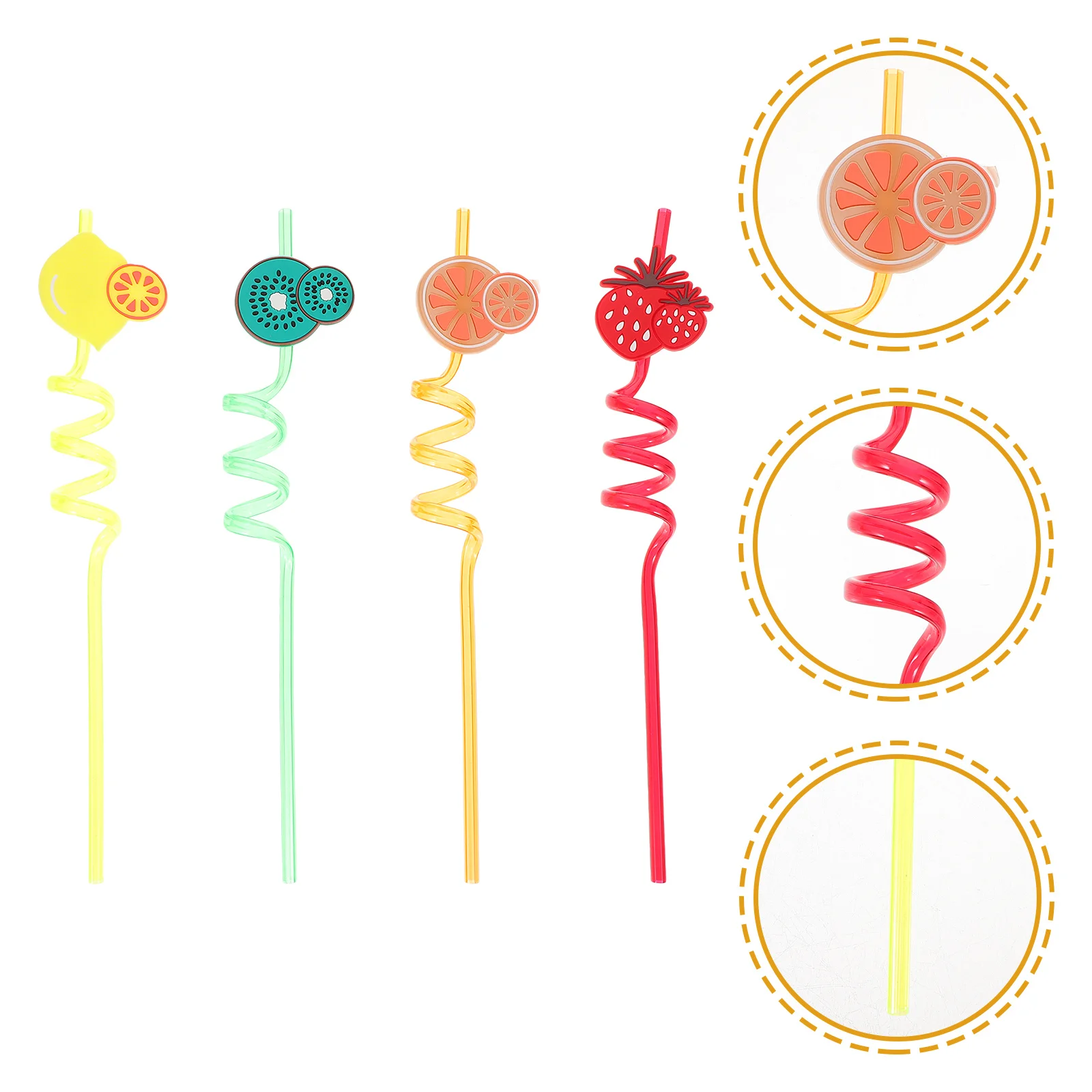 

4Pcs Cartoon Fruit Design Reusable Drinking Straws Party Festival Decorative Beverage Twist Straws Straw Party Juice Straw