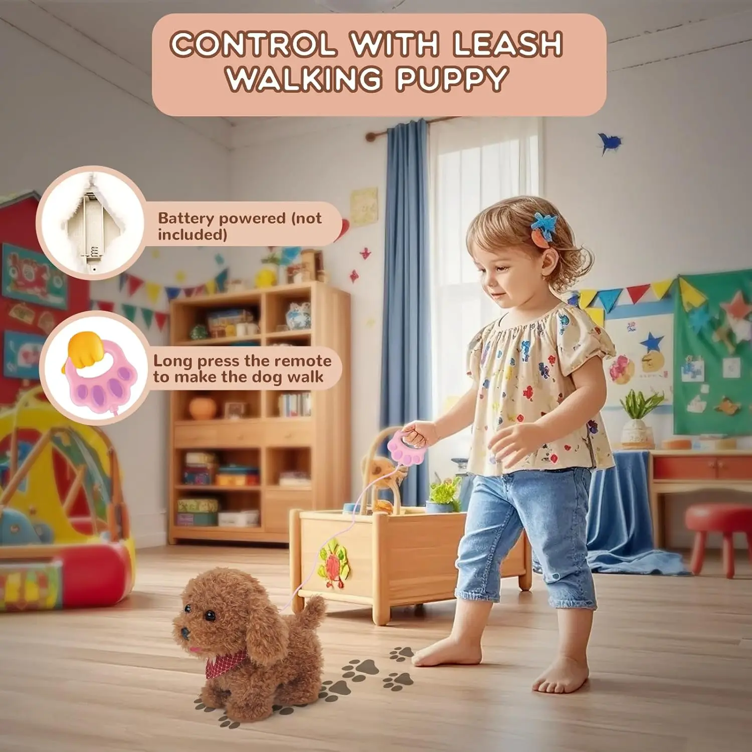 Interactive Electronic Puppy Toys for Kids, Walking Dog Toy with Leash, Remote Control, for Girls and Boys Aged 3+,birthday gift