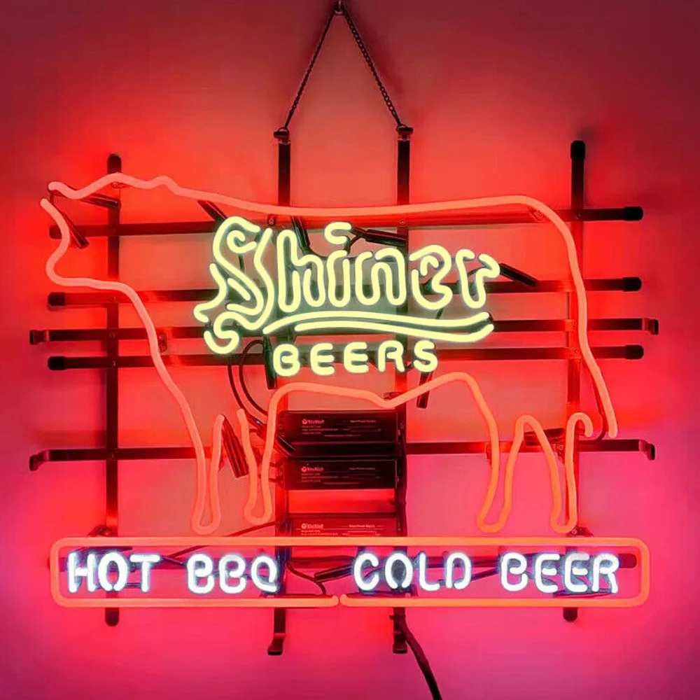 Hot BBQ Barbeque Cold Beer Neon Light Sign Handmade Real Glass Tube Bar Store Restaurant Room Decor Display Lamp 31