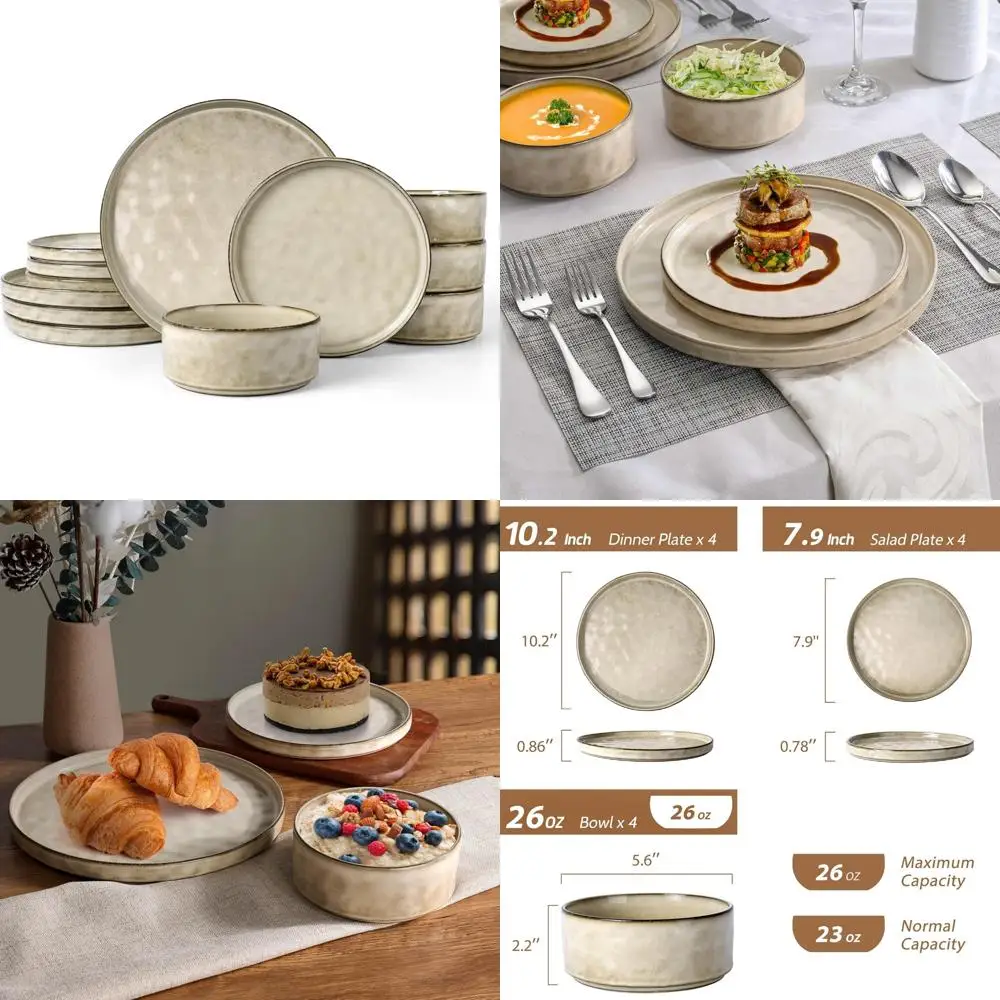 

ceramic salad plates set,8.5 in - plates set of 6 - for steak,salad, pasta,appetizer, serving etc - dishwasher, microwave, and o