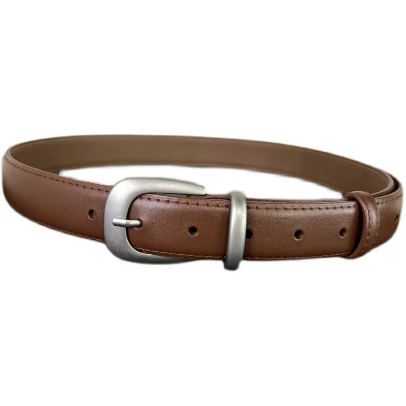 Simple Design Office Ladies Jeans Strap Belts Silver Buckle Split Leather Khaki Beige Coffee Waistbands Cowskin Ceinture Homme
