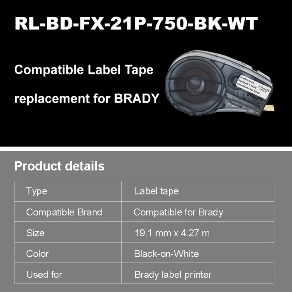 Cowell-Color Black On White Vinyl 19.1mm*4.27m Label Tape Cassette Compatible BMP21 Plus For Brady M21-750-427