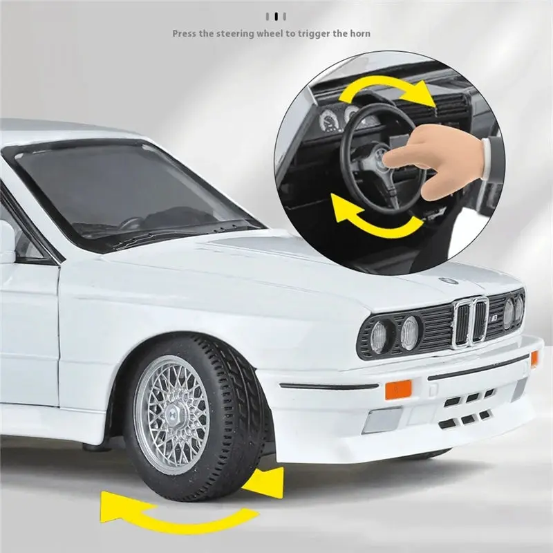 1:24 1988 BMW M3 E30 Alloy Sports Car Model Diecasts Metal Classic Car Vehicles Model Simulation Sound and Light Kids Toys Gifts