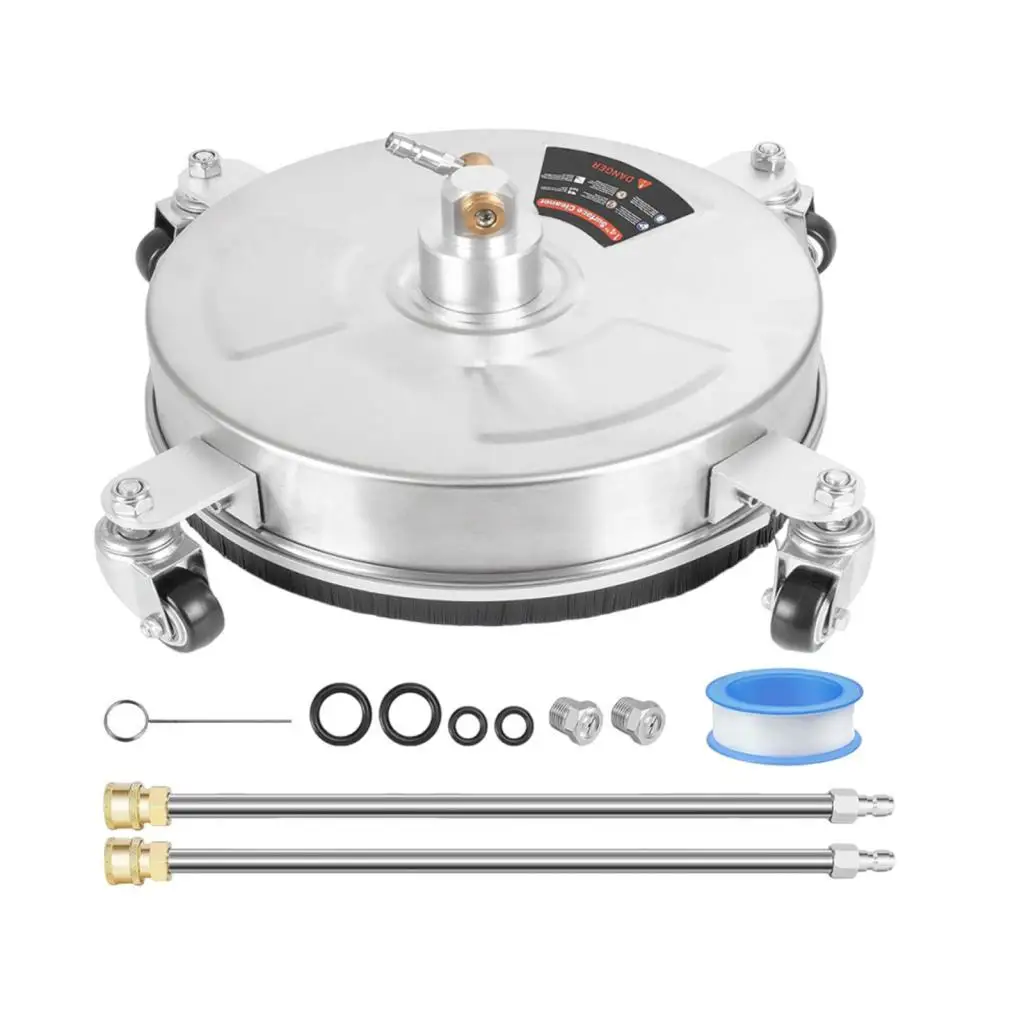13inch Surface Cleaner 2 Replace Nozzles wheels Stainless Steel with Extension pole for Cleaning Sidewalks Patio Driveway