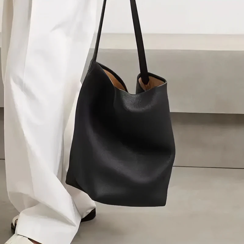 Market New Genuine Cowhide Women'S Bucket Bag With Large Space Capacity Casual Solid Color, Simple Underarm Bag Crossbody Bag
