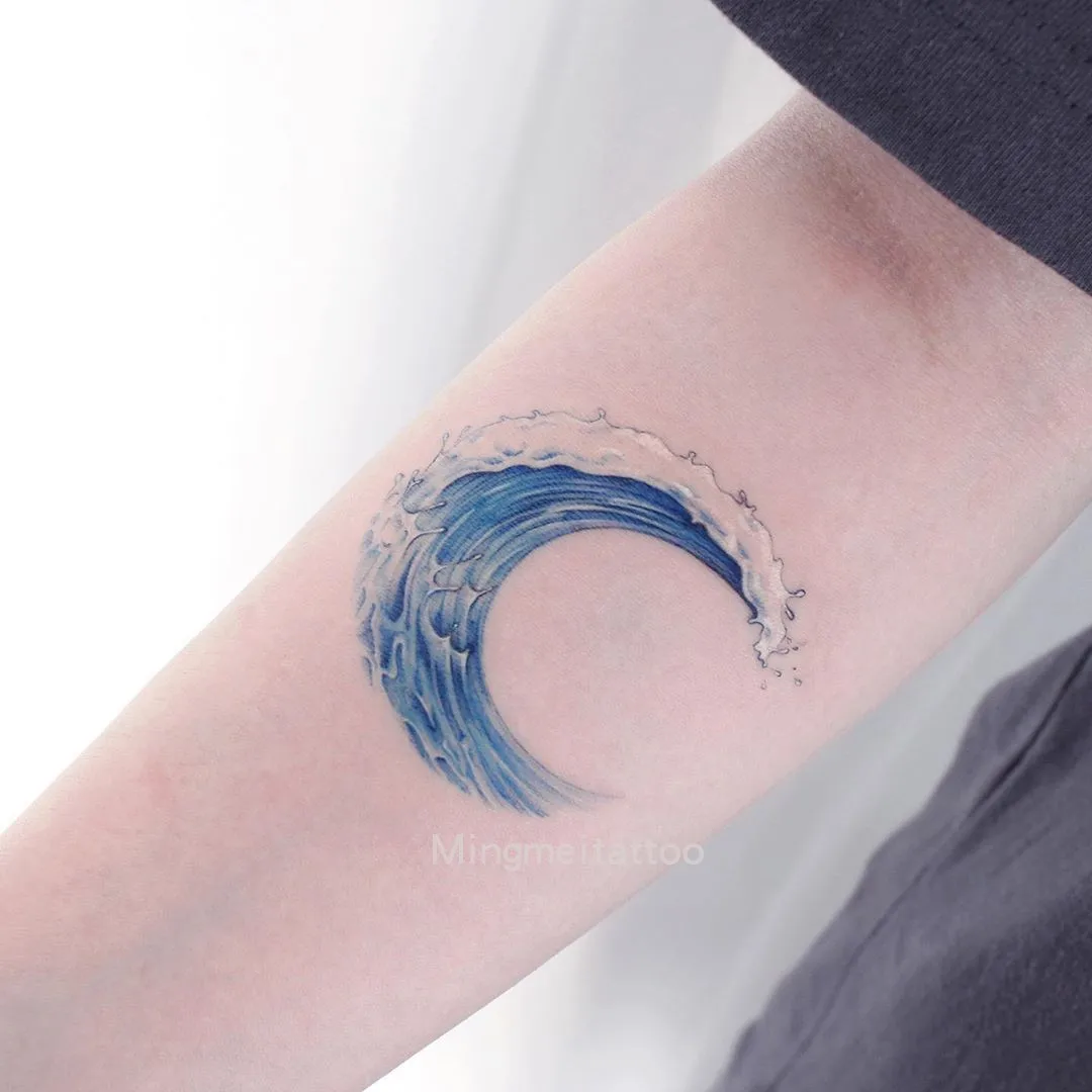 

Blue Sea Wave Simple C Shape Pattern Temporary Tattoo Durable Cartoon Tatoo Body Art Waterproof Fake Tatto Sticker for Woman Men