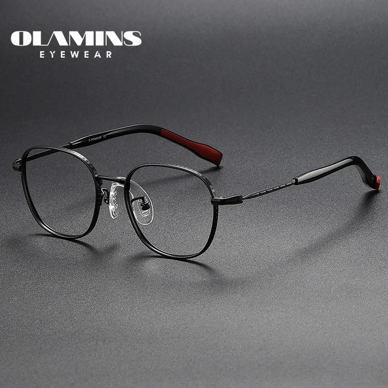 OLAMINS  Pure Titanium Glasses Frame Unisex Ultra-Thin Square Frame Retro Myopia Frame Ultra-Light Glasses Frame Men Eyewear