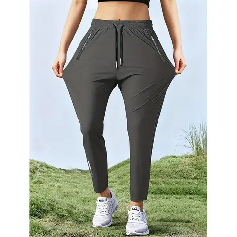 Women's Summer Ice Silk Pants Breathable Elastic Waist Hanging Fashionable Casual Pants Jogging Sports Women's Clothing