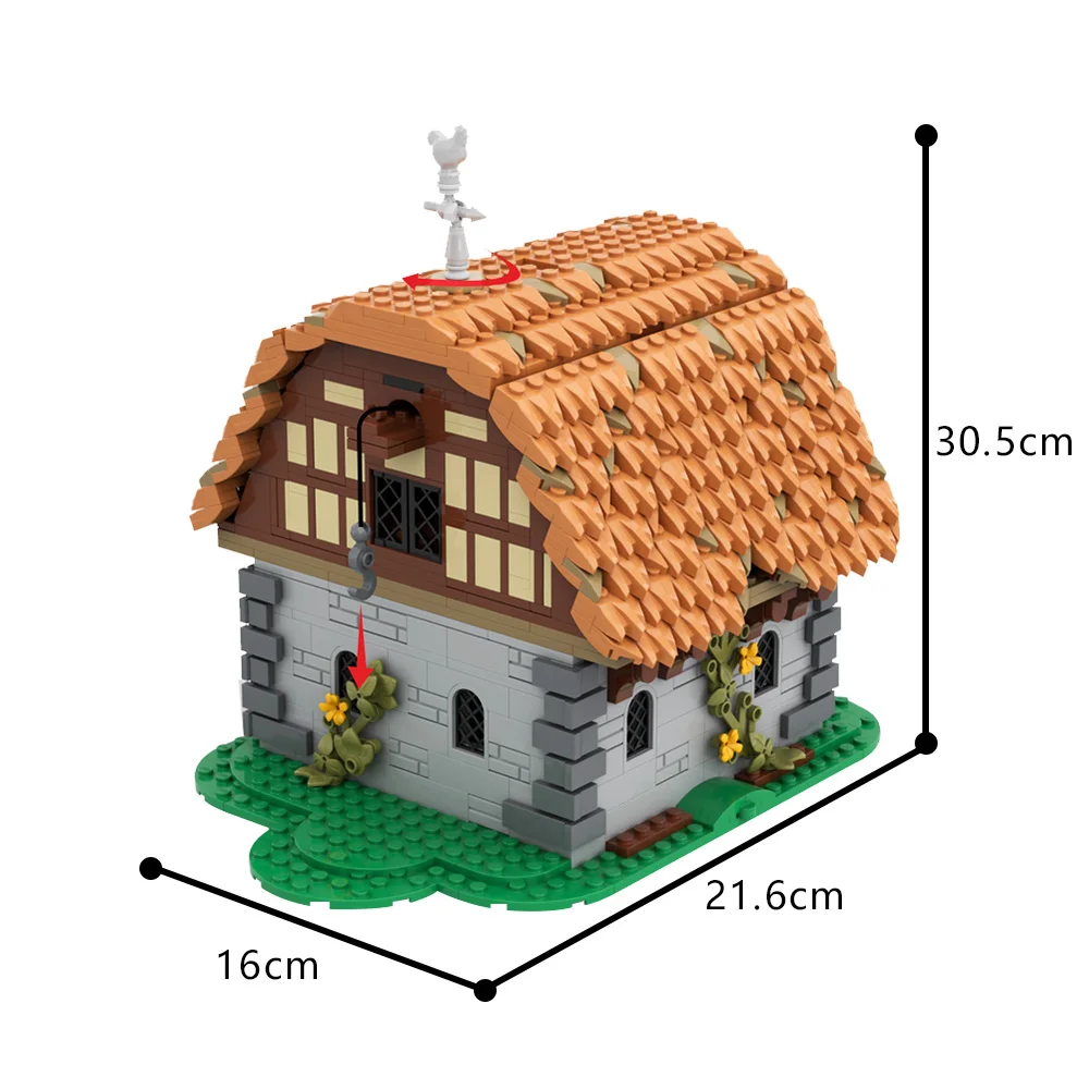 MOC Medievale Mulino Villaggio Raid Modello Building Blocks Carrozza di città Mulino a vento Casa Architettura creativa Giocattolo in mattoni Regalo per bambini