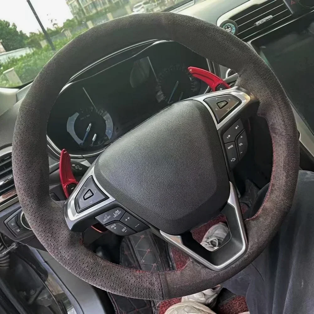 

Custom Car Steering Wheel Cover Soft Suede Leather For Ford Edge 4dr SUV 2015 2016 2017 Ford Fusion Sedan Car Steering Wrap